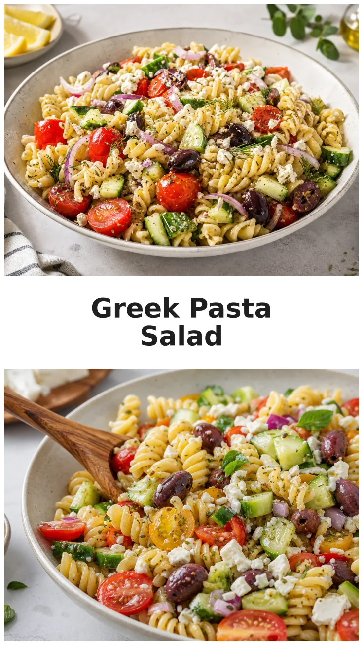 Delicious Fresh Greek Pasta Salad with Feta and Veggies