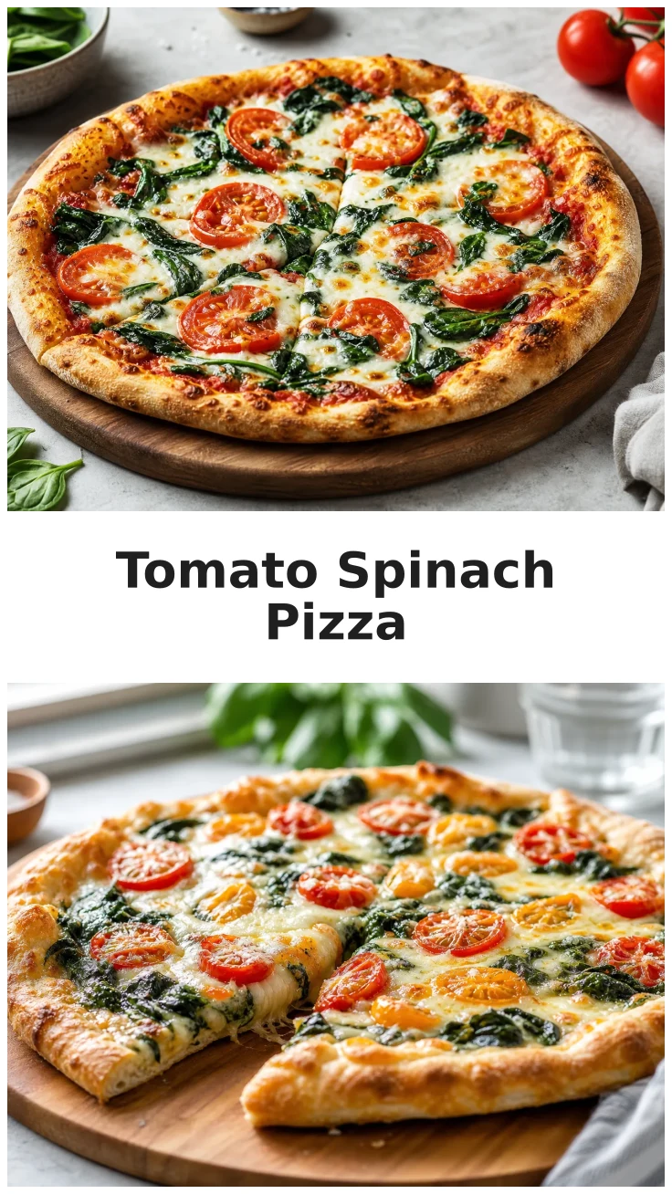 Fresh Tomato Spinach Pizza with Mozzarella Cheese