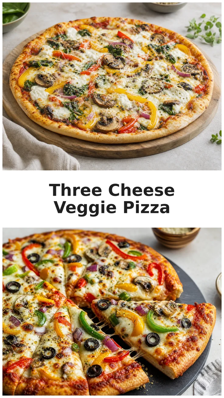 Cheesy Three Cheese Veggie Pizza Recipe for Family Dinner Cheesy Three Cheese Veggie Pizza Recipe for Family Dinner
