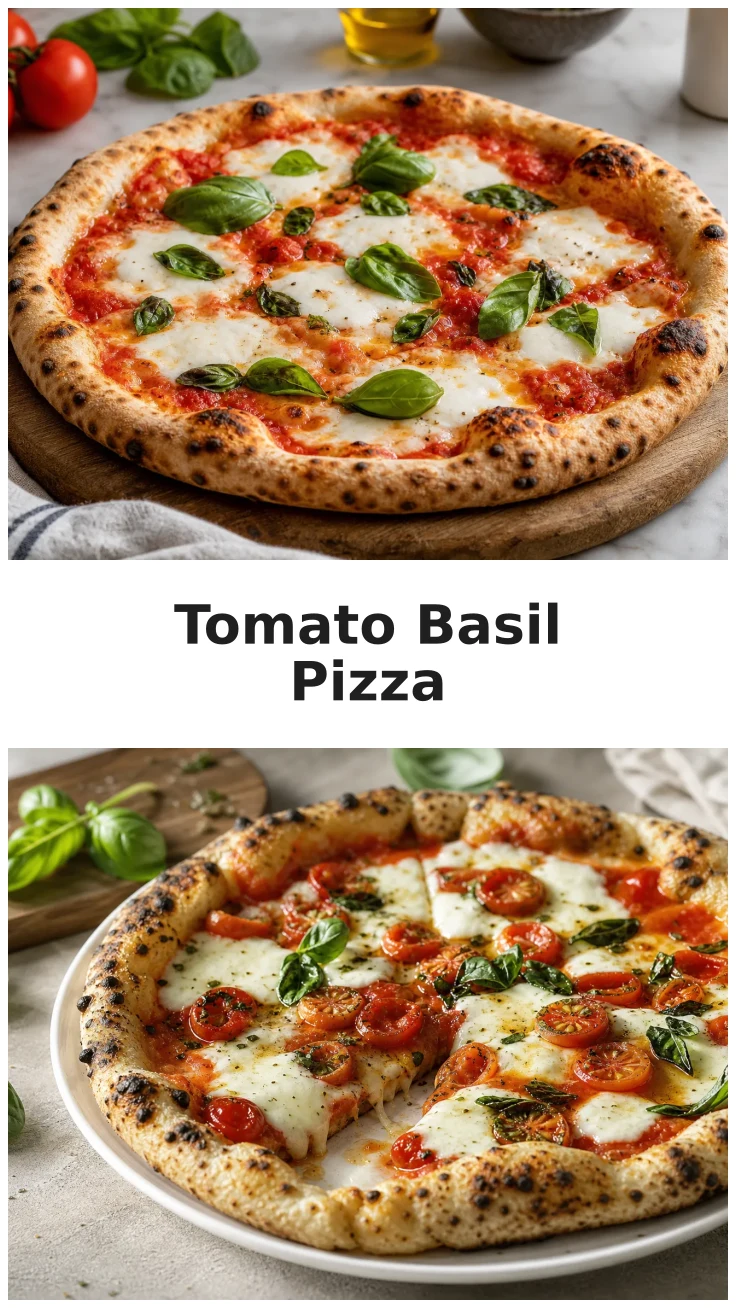 Fresh Tomato Basil Garlic Pizza with Melted Mozzarella Recipe