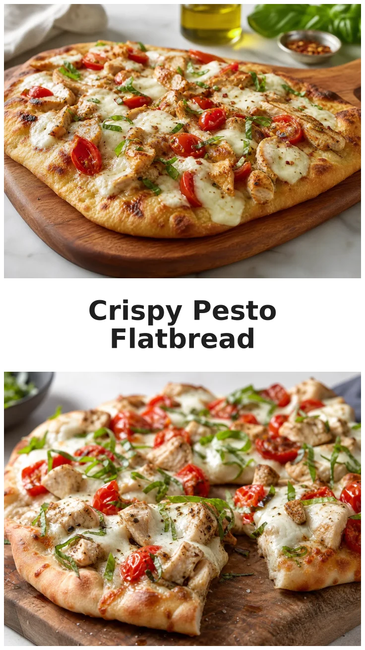 Crispy Pesto Chicken Flatbread with Fresh Mozzarella Recipe Crispy Pesto Chicken Flatbread with Fresh Mozzarella Recipe