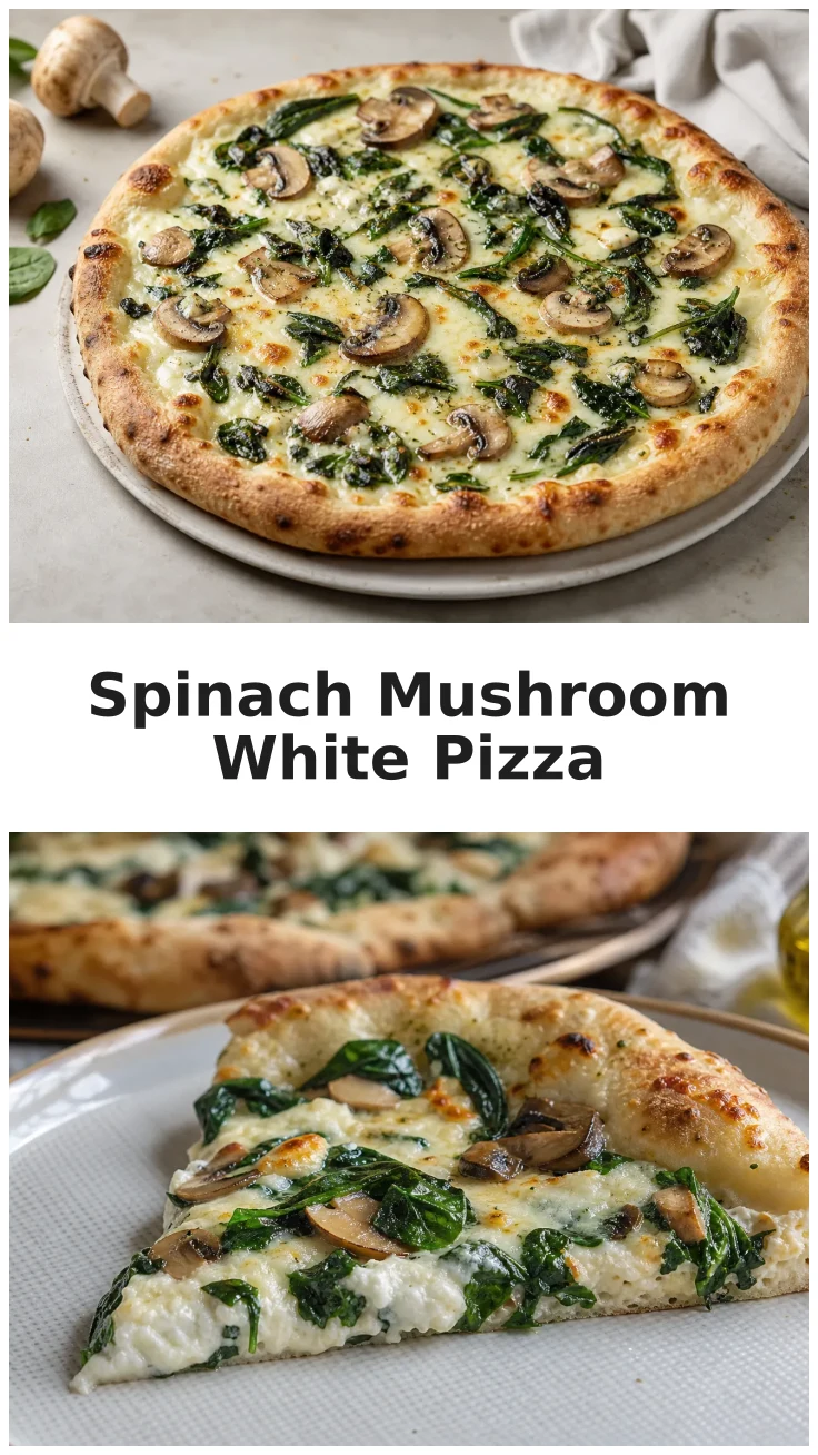 Creamy Spinach Mushroom White Pizza with Golden Cheese Delight Creamy Spinach Mushroom White Pizza with Golden Cheese Delight