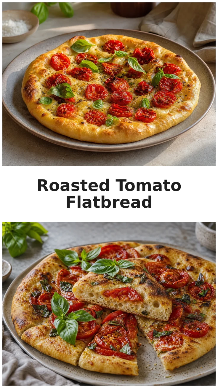 Golden Roasted Tomato Flatbread with Fresh Basil Recipe Golden Roasted Tomato Flatbread with Fresh Basil Recipe