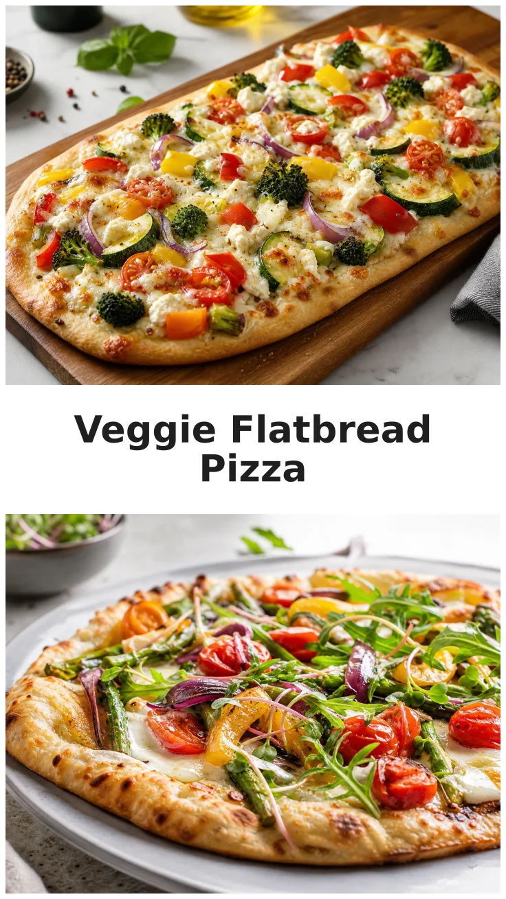 Colorful Garden Veggie Flatbread Pizza with Golden Cheese