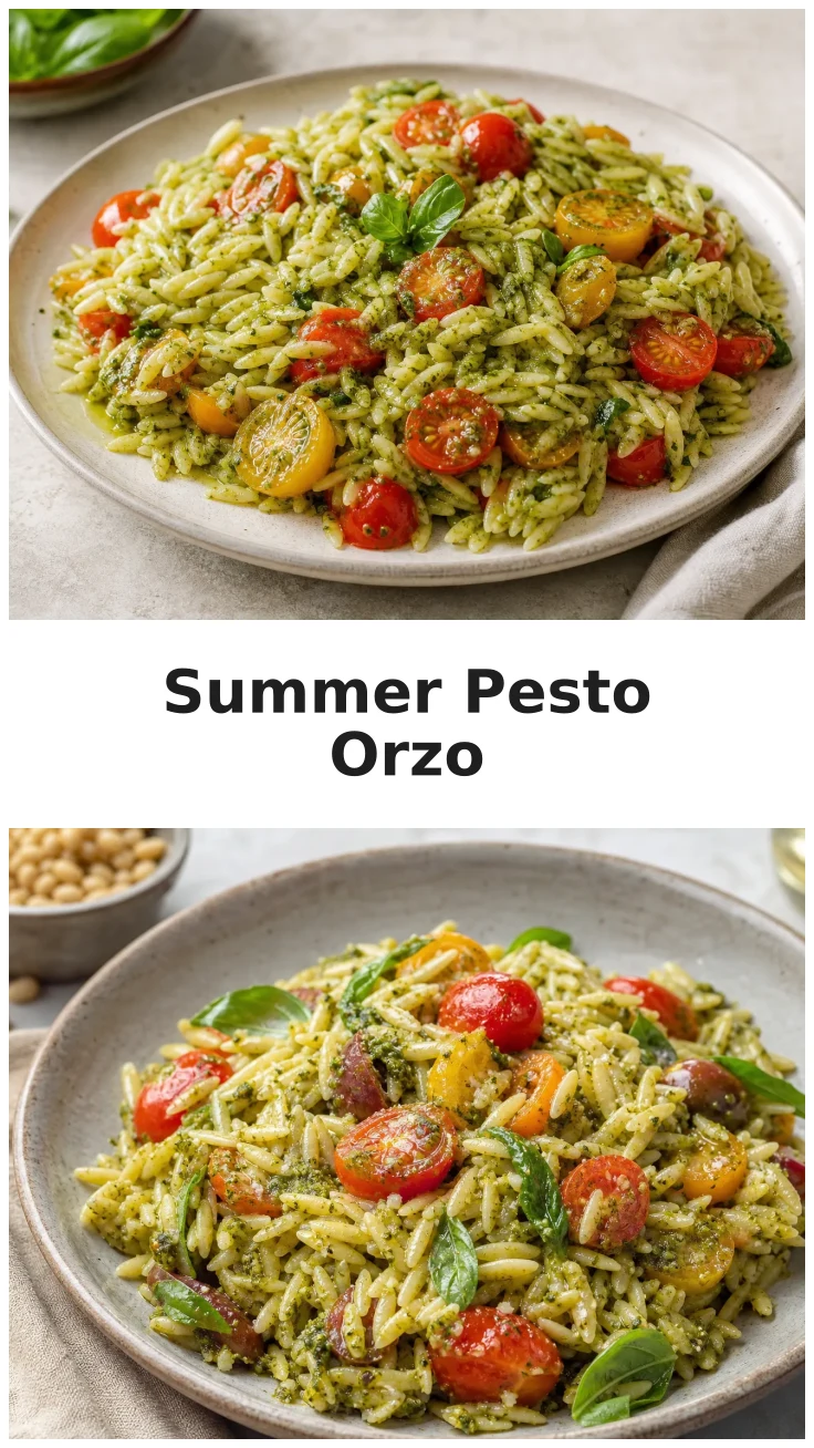 Fresh Summer Pesto Orzo with Cherry Tomatoes Recipe