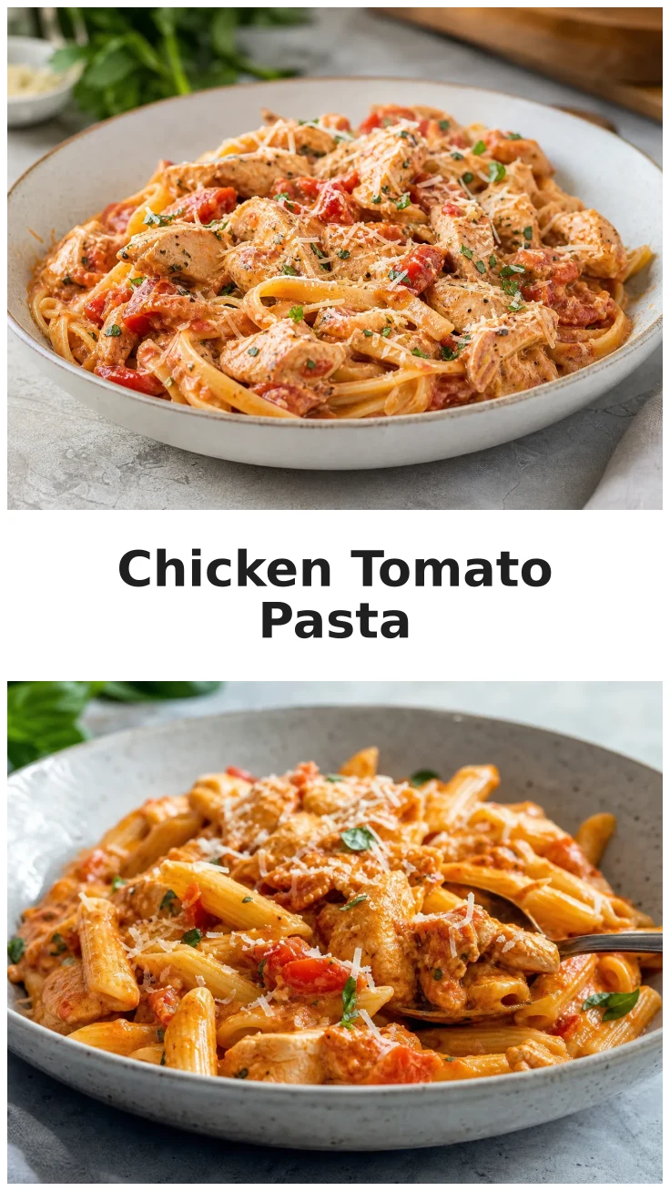 Juicy Chicken Tomato Pasta Skillet with Parmesan for Dinner Juicy Chicken Tomato Pasta Skillet with Parmesan for Dinner