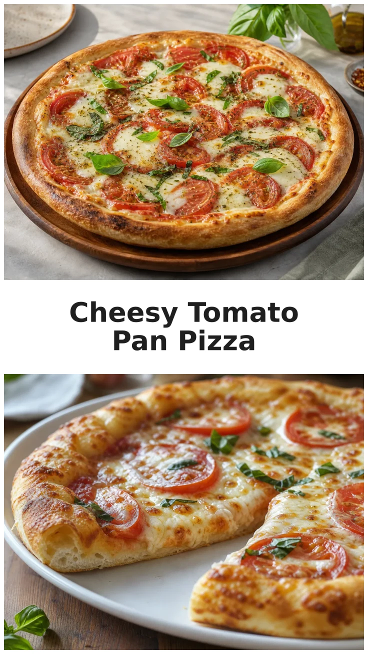 Golden Cheesy Tomato Pan Pizza with Melted Mozzarella Recipe