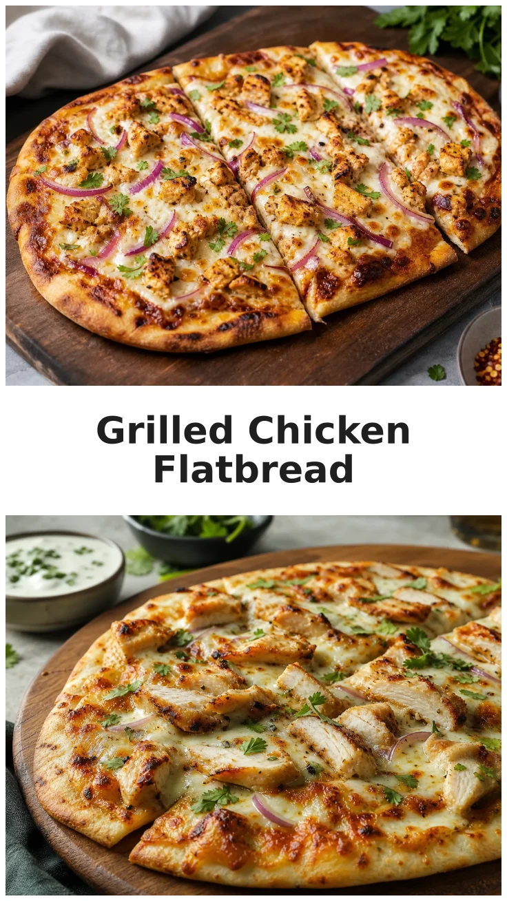 Golden Grilled Chicken Flatbread Pizza with Melted Mozzarella