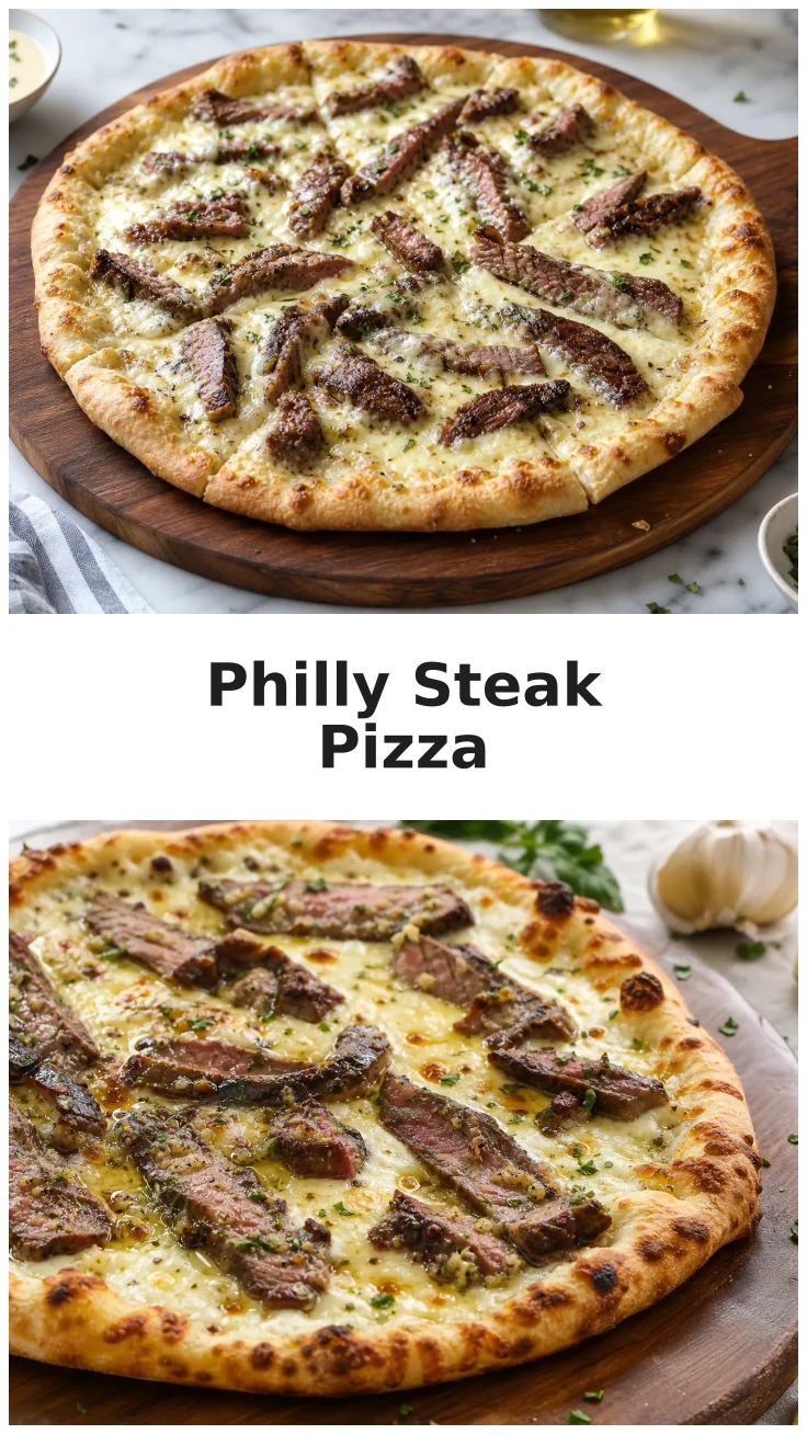 Cheesy Philly Steak White Pizza with Creamy Garlic Sauce Recipe Cheesy Philly Steak White Pizza with Creamy Garlic Sauce Recipe