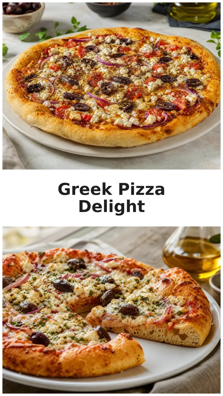 Golden Homemade Greek Pizza with Feta and Olives Golden Homemade Greek Pizza with Feta and Olives