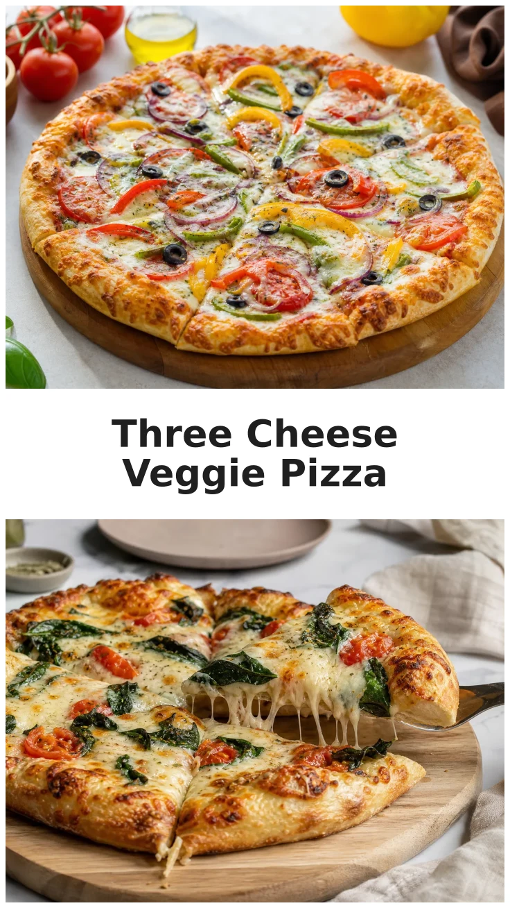 Golden Homemade Three Cheese Veggie Pizza Recipe