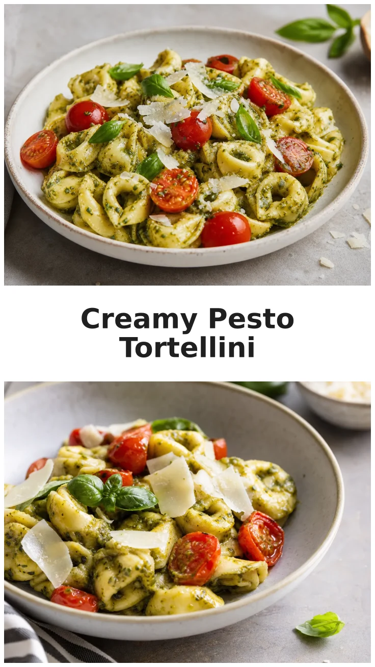 Creamy Pesto Tortellini with Cherry Tomatoes and Parmesan Recipe Creamy Pesto Tortellini with Cherry Tomatoes and Parmesan Recipe