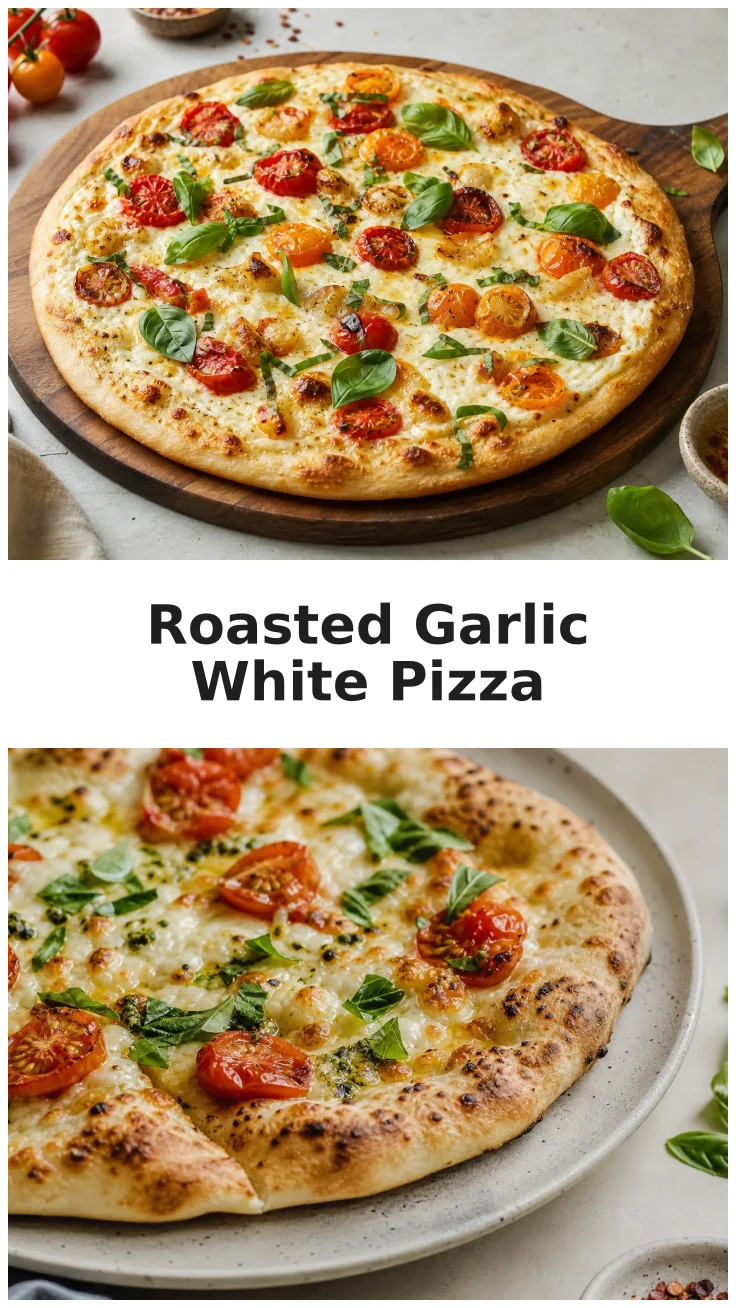 Golden Roasted Garlic Tomato White Pizza with Fresh Basil Recipe Golden Roasted Garlic Tomato White Pizza with Fresh Basil Recipe