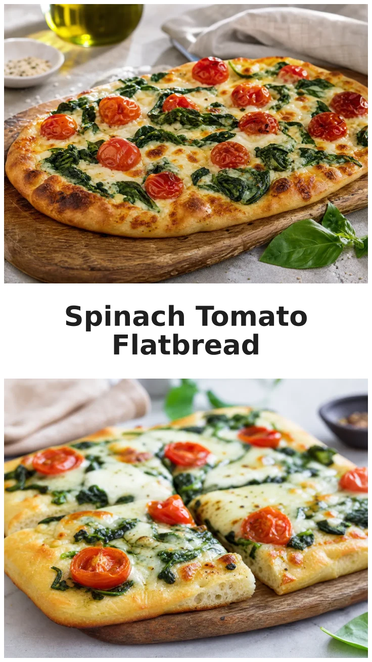 Golden Spinach Tomato Mozzarella Flatbread with Fresh Basil Golden Spinach Tomato Mozzarella Flatbread with Fresh Basil