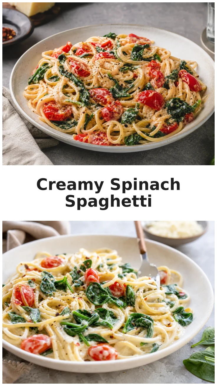 Creamy Spinach Tomato Spaghetti with Garlic and Herbs Recipe Creamy Spinach Tomato Spaghetti with Garlic and Herbs Recipe