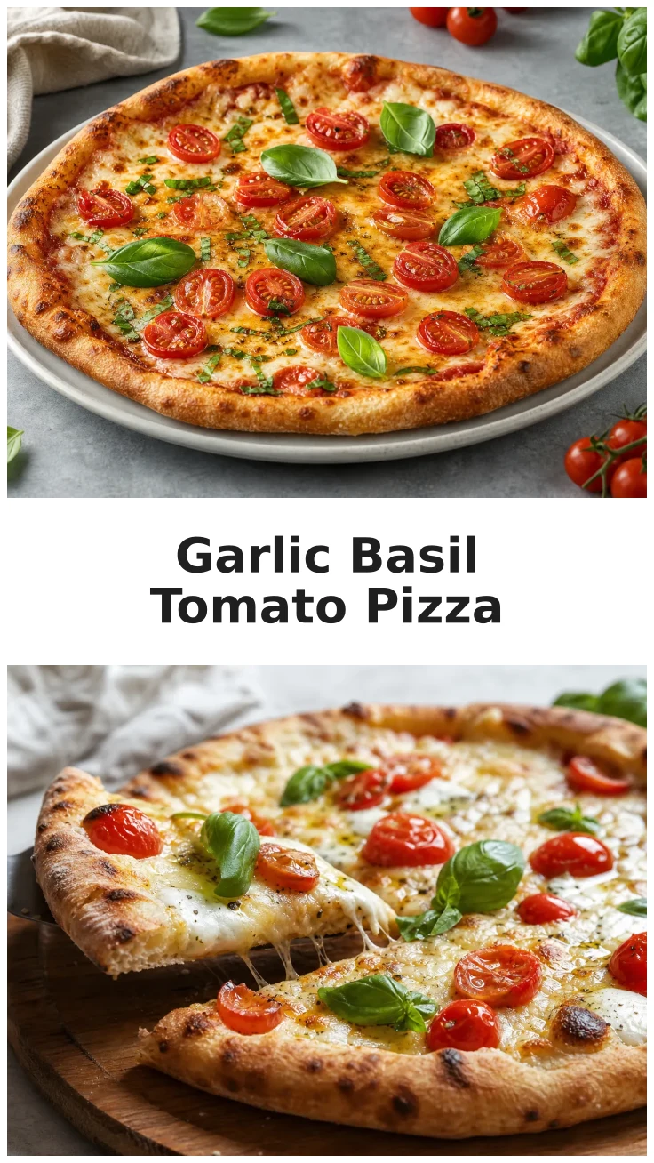 Golden Garlic Basil Tomato Pizza with Fresh Herbs Recipe