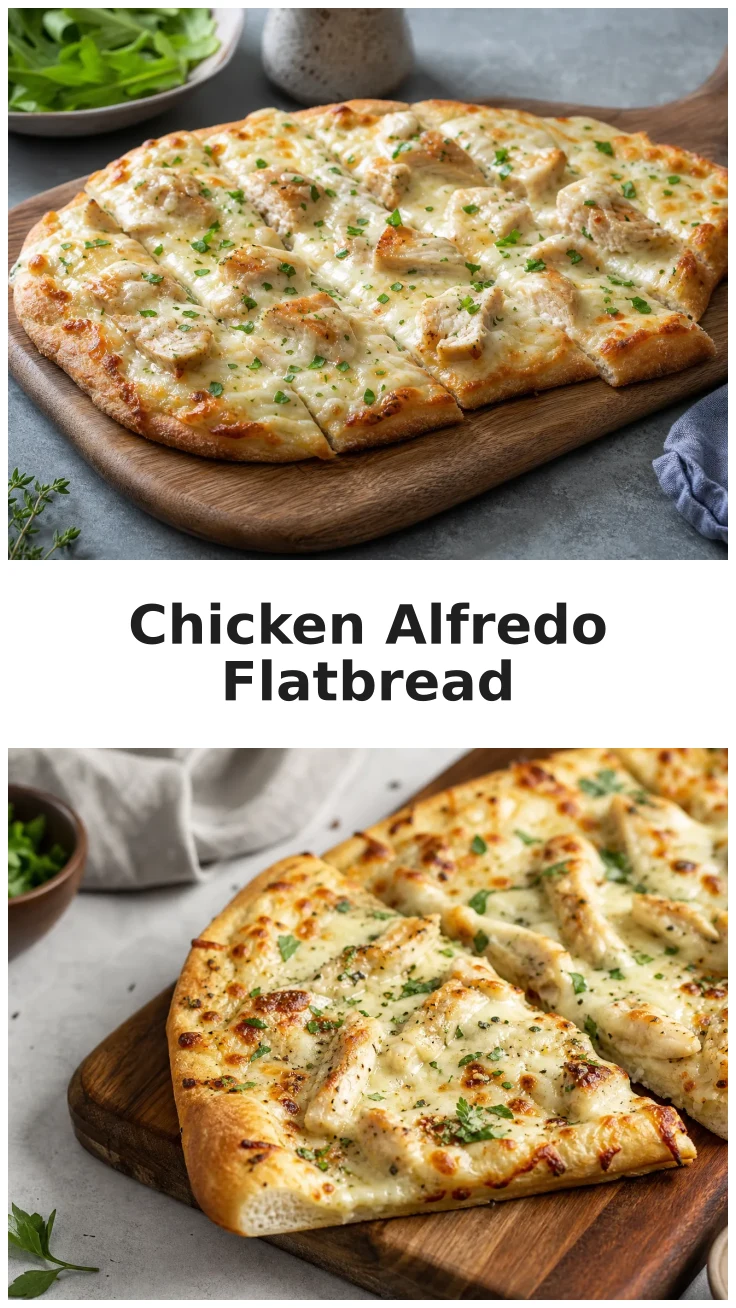 Cheesy Chicken Alfredo Flatbread Pizza with Fresh Herbs Recipe Cheesy Chicken Alfredo Flatbread Pizza with Fresh Herbs Recipe
