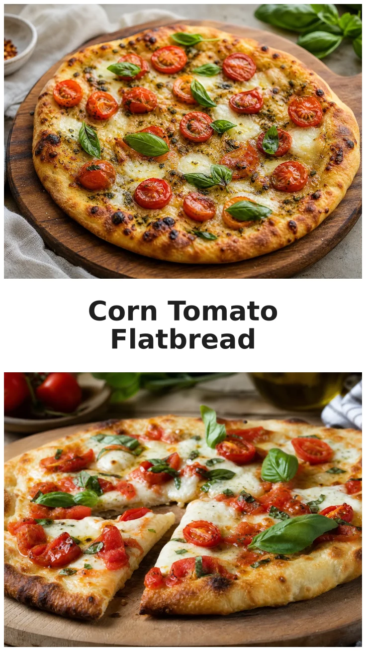 Golden Corn Tomato Flatbread Pizza with Fresh Basil Recipe Golden Corn Tomato Flatbread Pizza with Fresh Basil Recipe