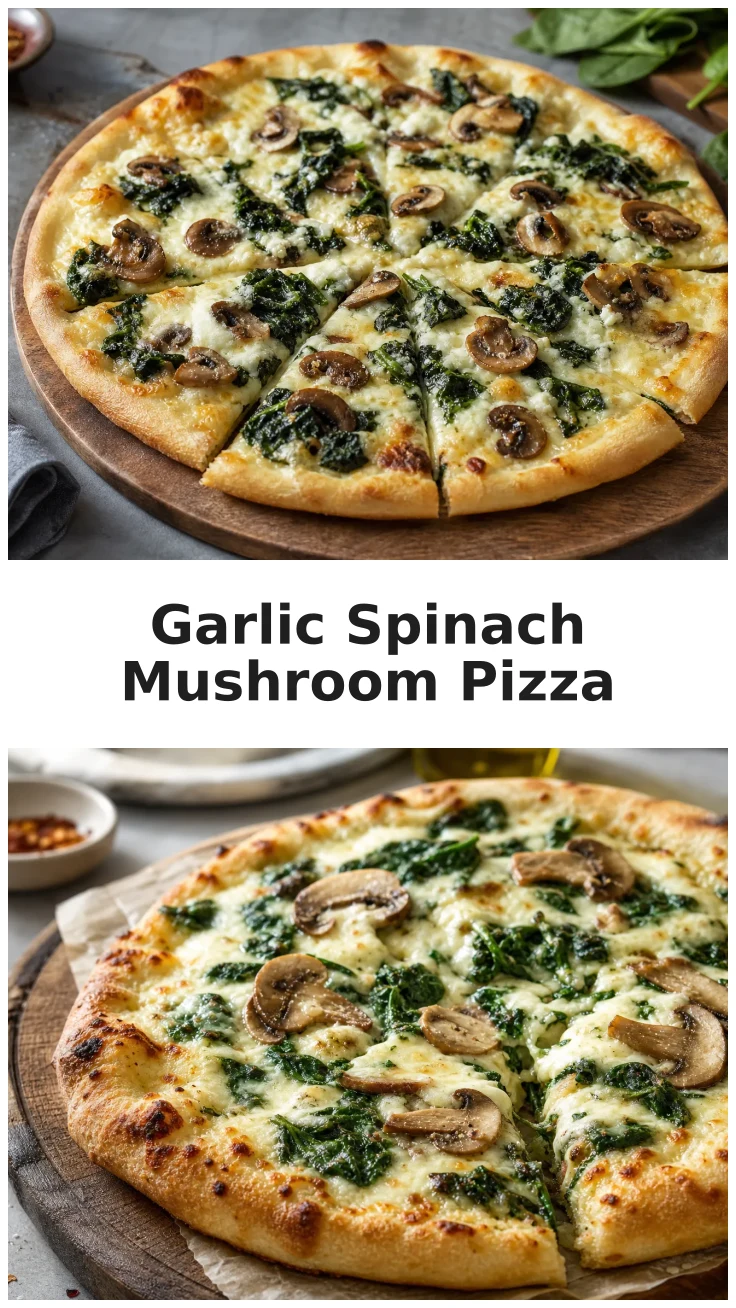 Golden Garlic Spinach Mushroom White Pizza for Pizza Night Golden Garlic Spinach Mushroom White Pizza for Pizza Night